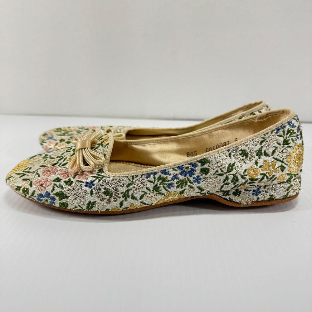 Vintage Daniel Green Slippers Womens 6 1/2 B Lotus Satin Lined Floral Brocade Ta - Picture 4 of 16
